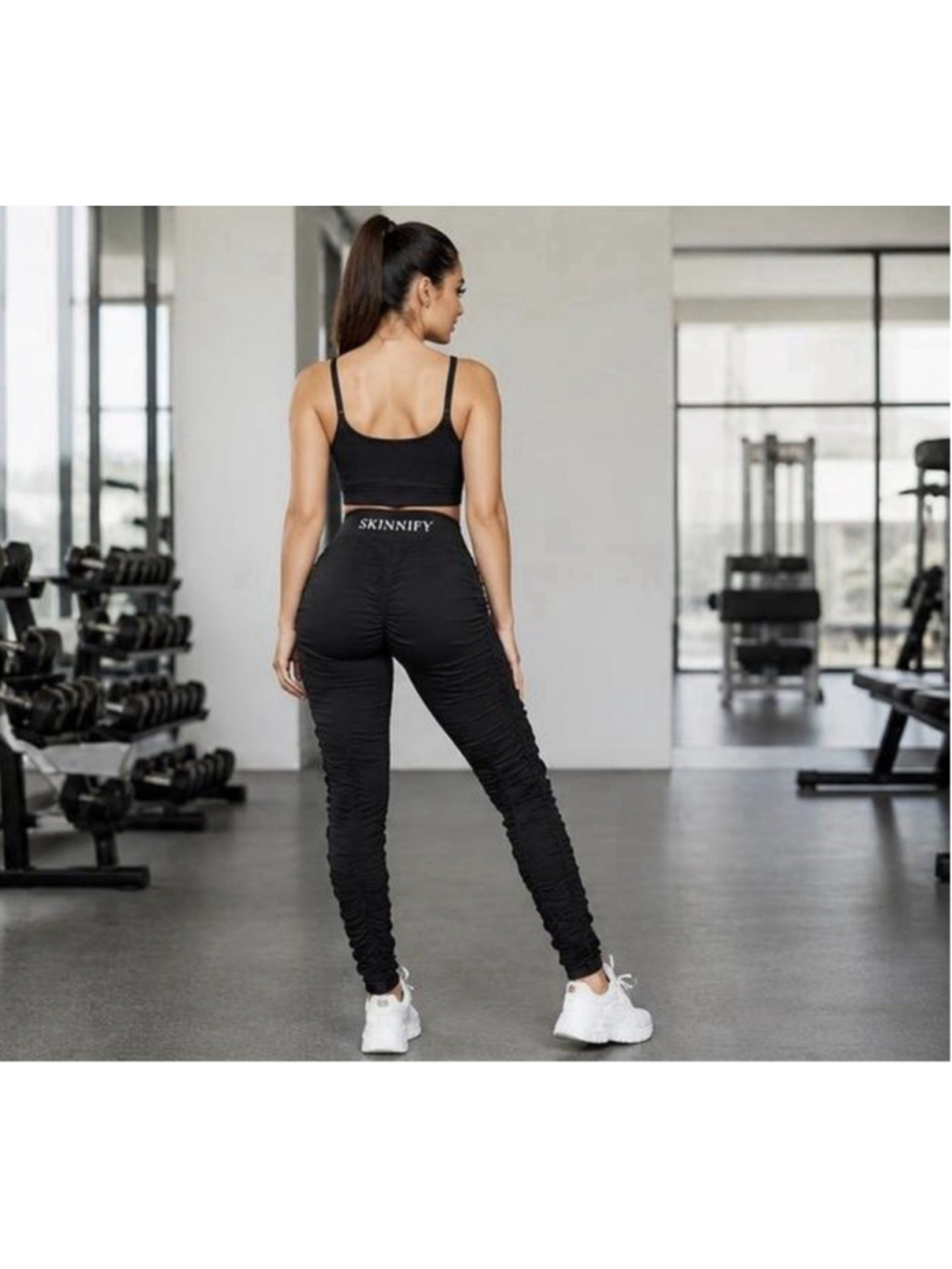 Skinnify Resistance Band Black Leggings Drawstring Tie Waist S Hi-Rise Gym Yoga